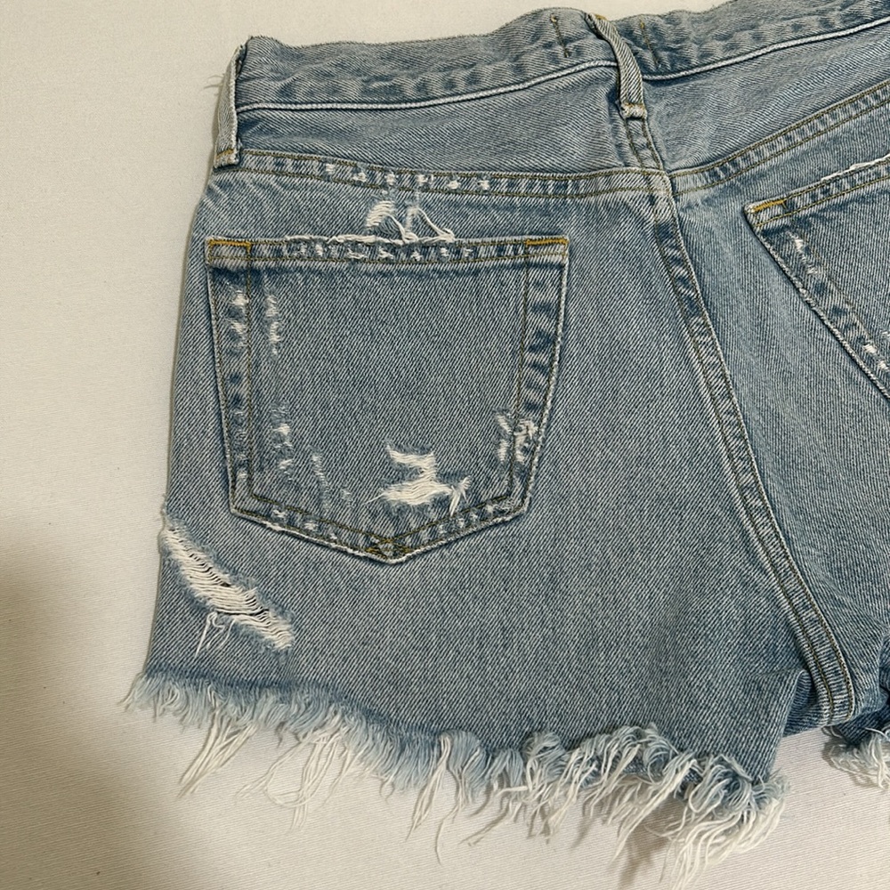 AGOLDE CUTOFF DENIM JEAN SHORT BLUE DISTRESSED MID RISE WOMEN SIZE 23 - Picture 10 of 11